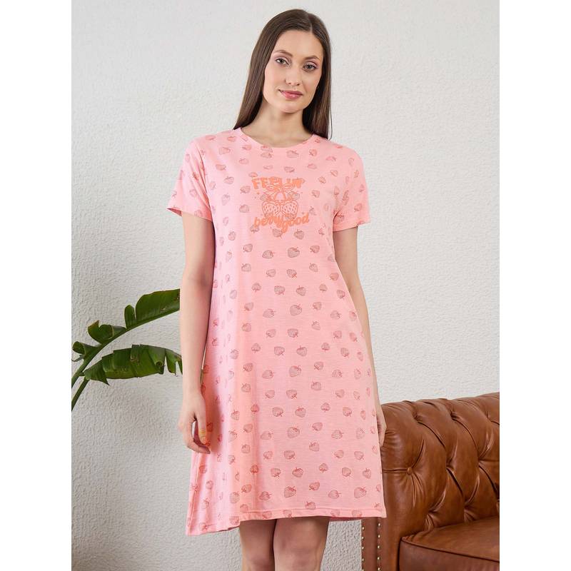 July Nightwear July for Women Knitted Cotton Peach Short Nighty-Jss007 (S)