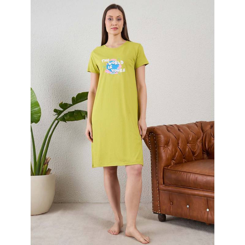 July Nightwear July for Women Knitted Cotton Green Short Nighty-Jss008 (S)