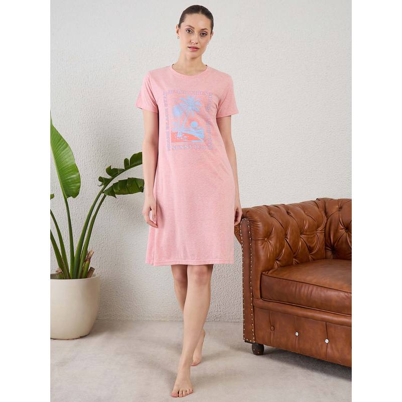 July Nightwear July for Women Knitted Cotton Pink Short Nighty-Jss010 (S)
