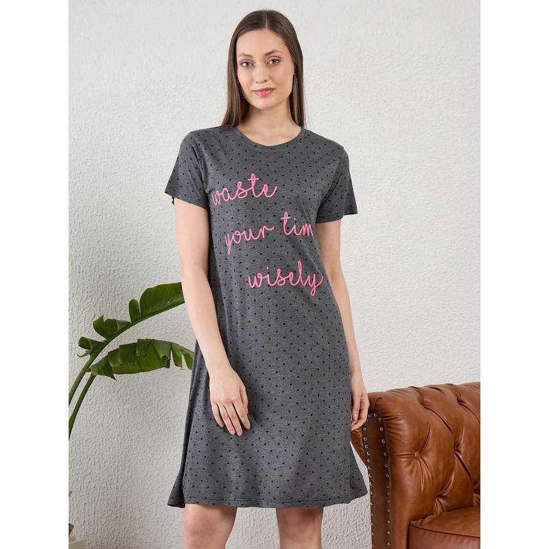 July Nightwear July for Women Knitted Cotton Grey Short Nighty-Jss013 (S)