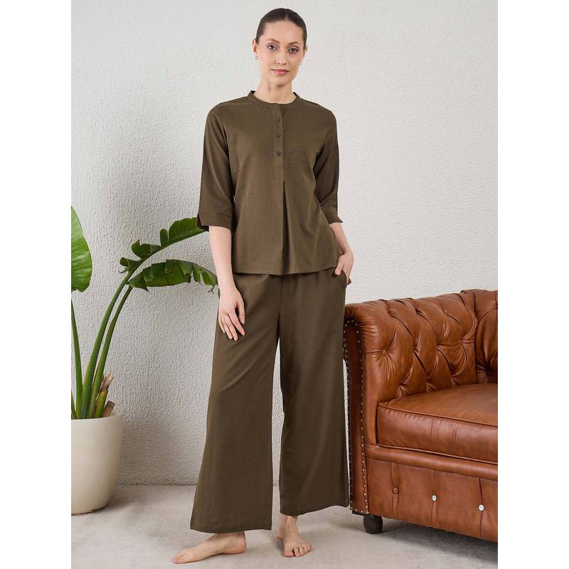 July Nightwear July For Women Cotton Brown Top & Pyjama (S)