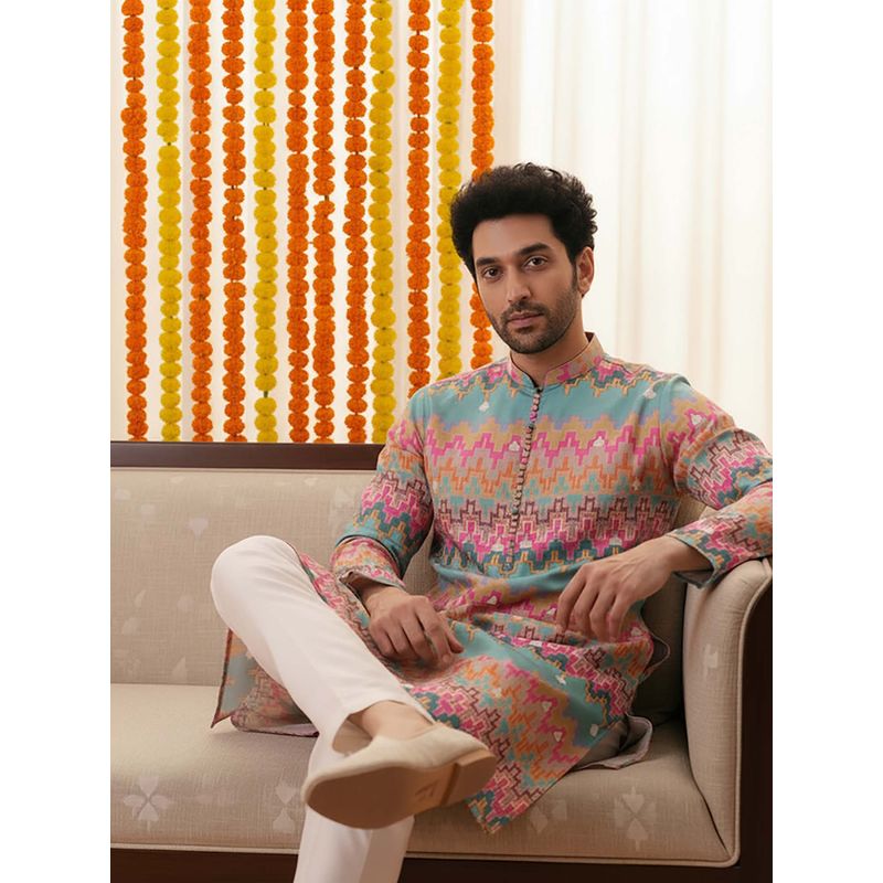 KISAH Multi-Color Silk Blend Full Sleeves Kurta With Pant (38)