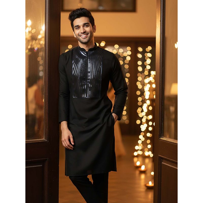 KISAH Black Cotton Blend Full Sleeves Kurta With Pant (38)