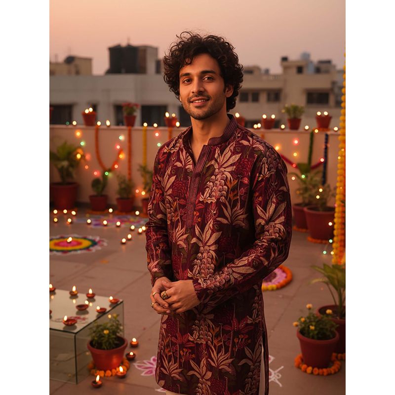 KISAH Maroon Cotton Blend Full Sleeves Kurta With Pant (38)