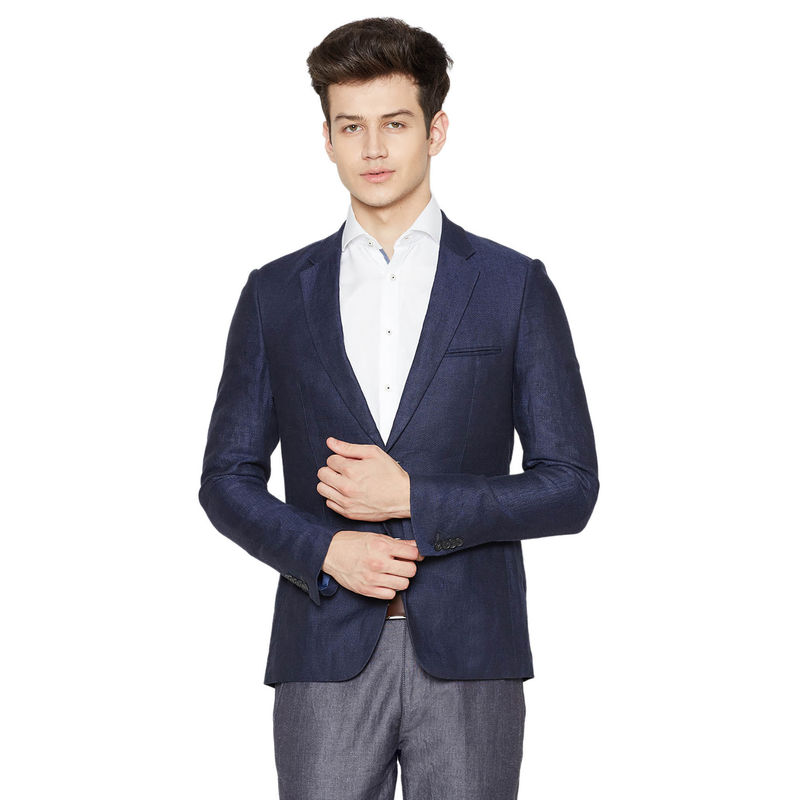 Bruun & Stengade Navy Blue Solid Blazer (44)