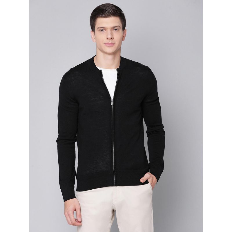 BRUUN & STENGADE Black Solid Round Neck Cardigan (L)
