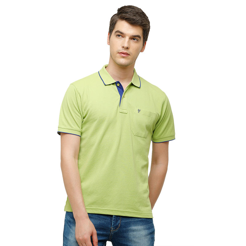 Classic Polo Men Cotton Blend Solid Regular Fit Polo Neck Light Green Color T-Shirt (L)