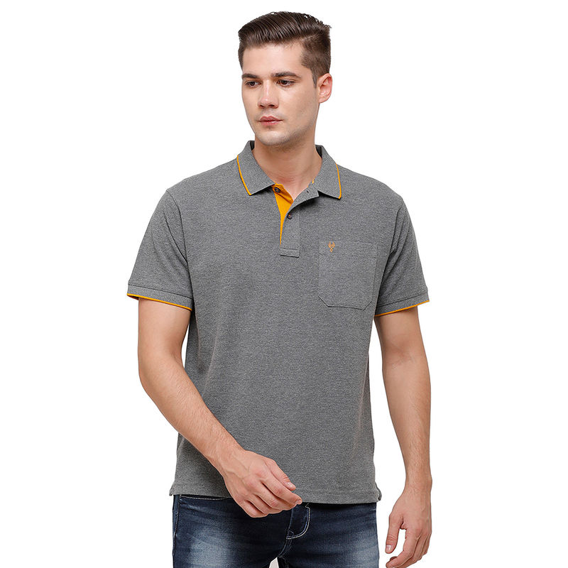 Classic Polo Men Cotton Solid Regular Fit Polo Neck Anthra Melange Color T-Shirt (M)