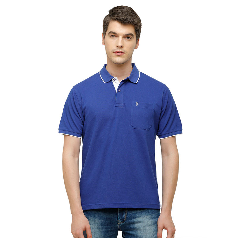 Classic Polo Men Cotton Blend Solid Half Sleeve Regular Fit Polo Neck Blue Color T-Shirt (S)