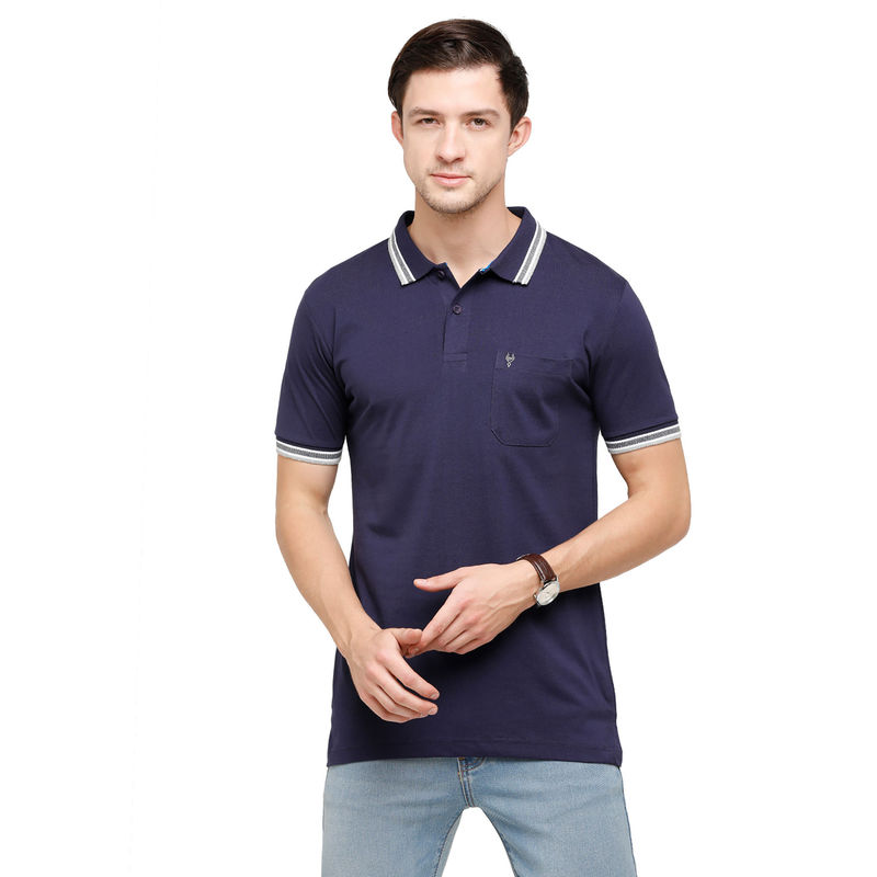 Classic Polo Men Cotton Solid Half Sleeve Slim Fit Polo Neck Navy Color T-Shirt (XL)