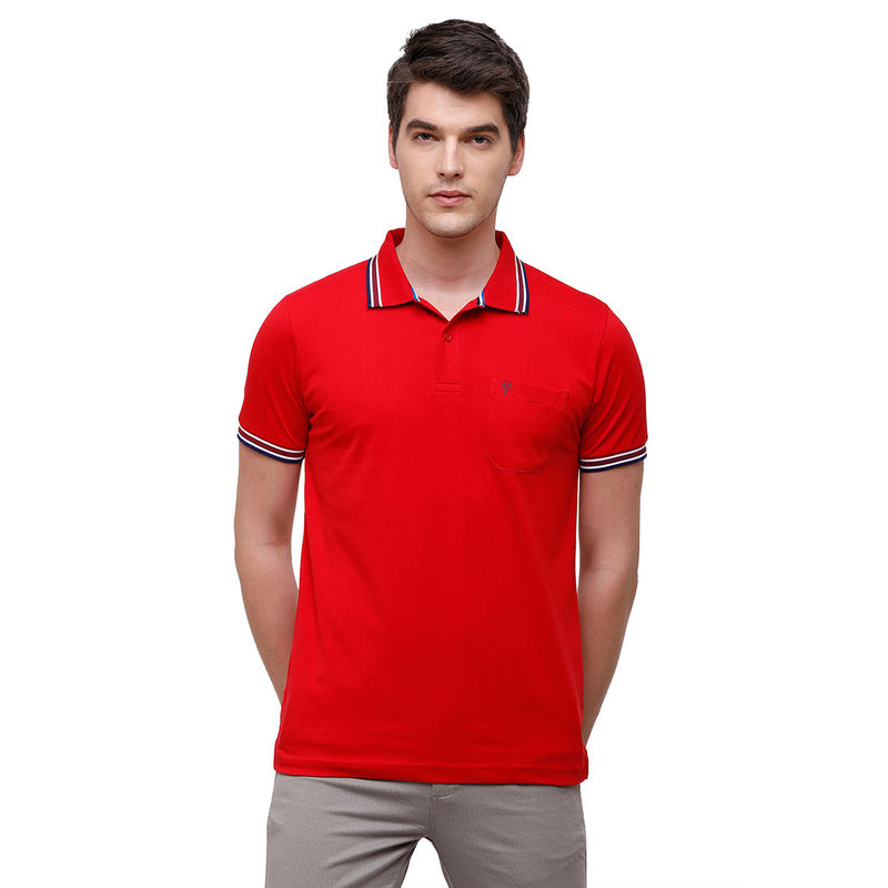 Classic Polo Men Cotton Solid Half Sleeve Slim Fit Polo Neck Red Color T-Shirt (M)
