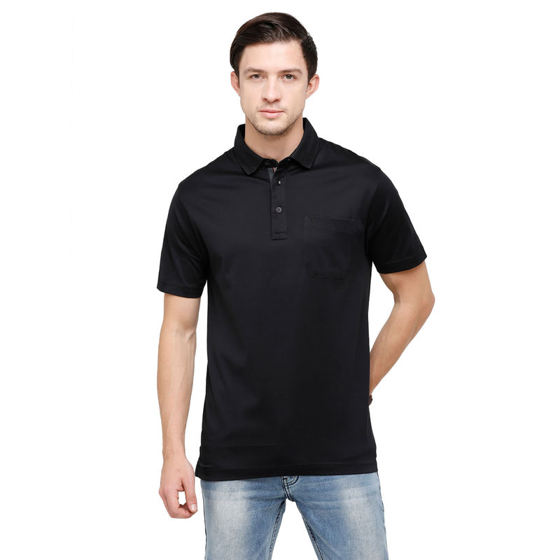 Classic Polo Men Cotton Solid Half Sleeve Regular Fit Polo Neck Black Color T-Shirt (M)