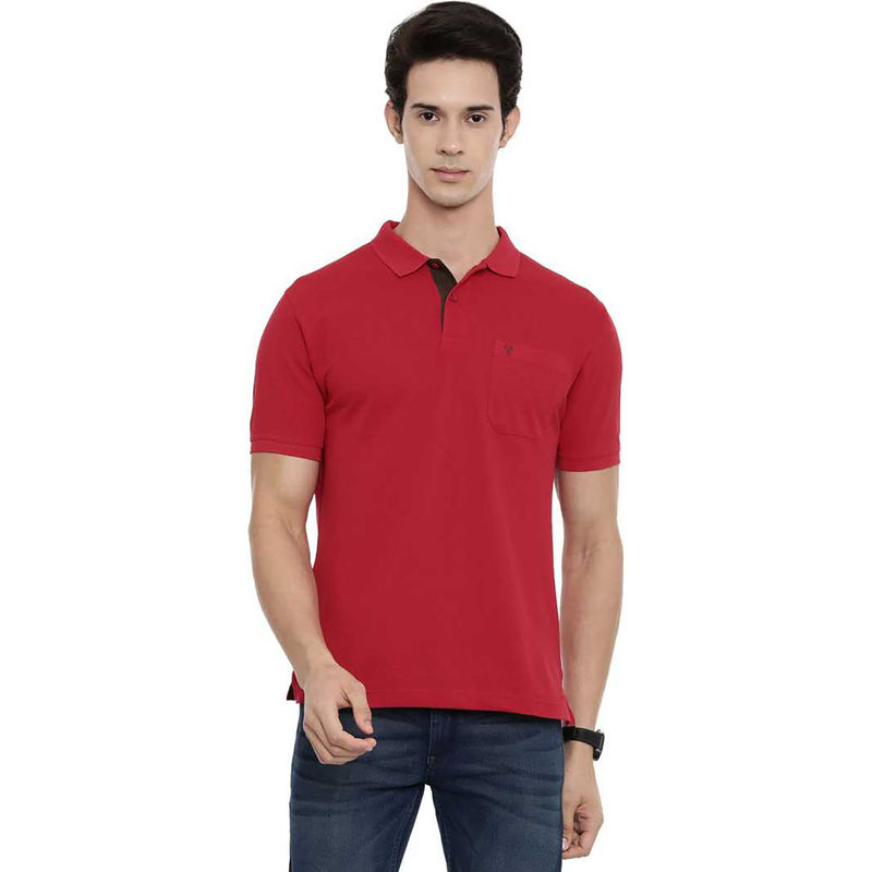 Classic Polo Men Cotton Solid Half Sleeve Authentic Fit Polo Neck Red Color T-Shirt (M)
