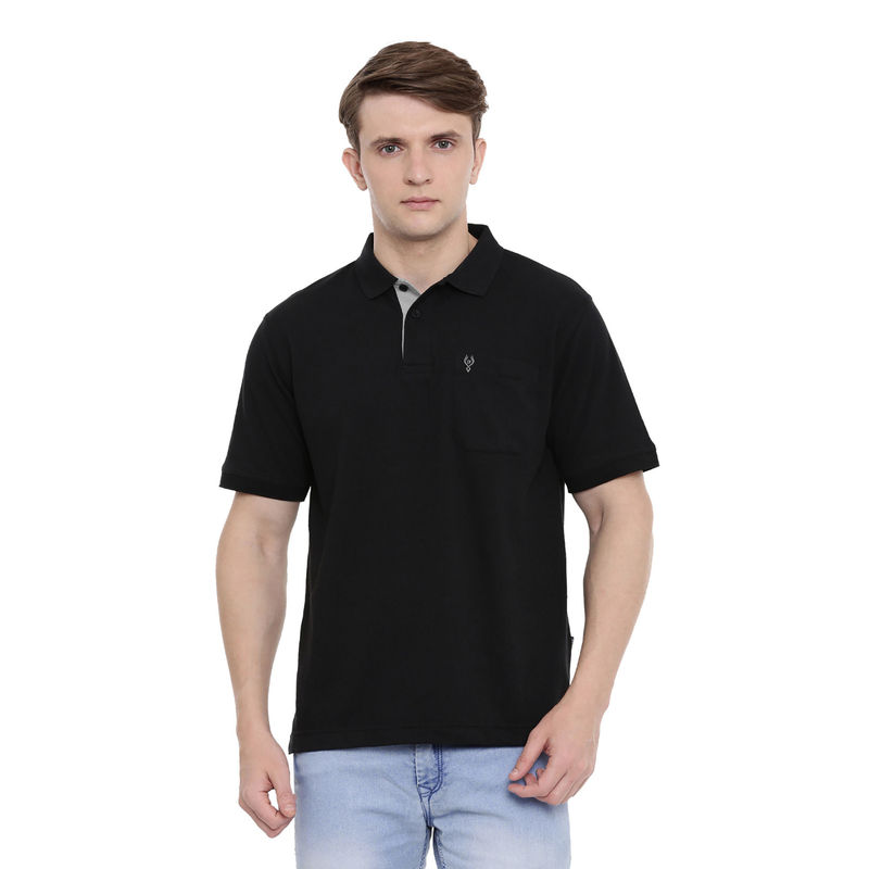 Classic Polo Men Cotton Solid Half Sleeve Authentic Fit Polo Neck Black Color T-Shirt (2XL)