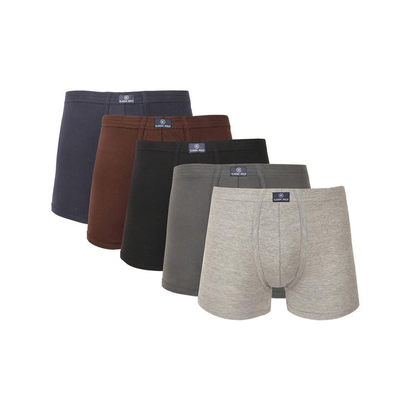 Classic Polo Men Cotton Solid Relaxed Fit Multicolor Trunks (Pack of 5) (100-105 Cm)