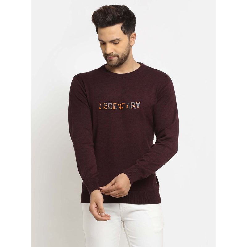 Club York Men Burgundy Printed Pullover (S)