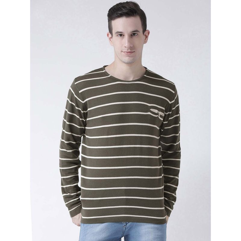 Club York Men Olive Striped Pullover (S)