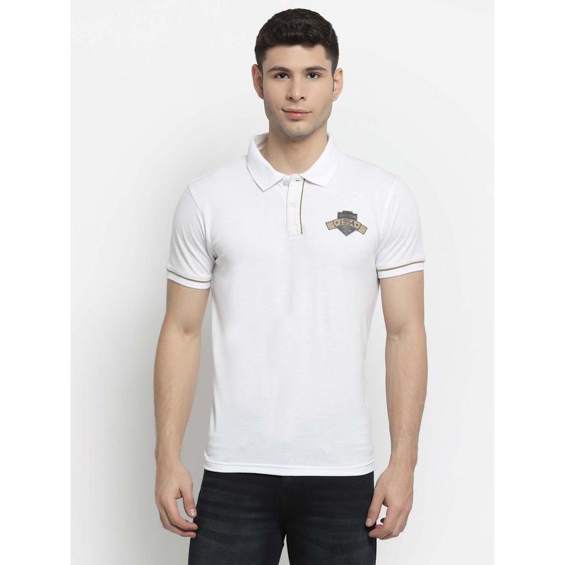 Club York Men White Polo Collar Cotton T-Shirt (L)