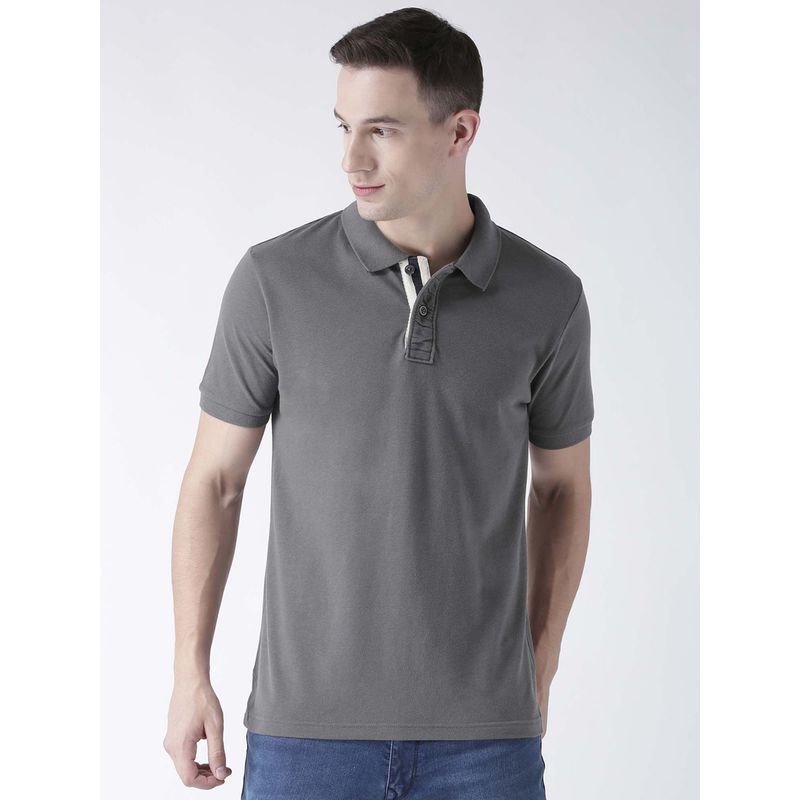 Club York Men Grey Solid Polo Collar T-Shirt (L)