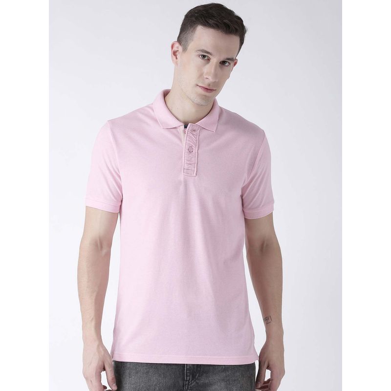 Club York Men Pink Solid Polo Collar T-Shirt (M)