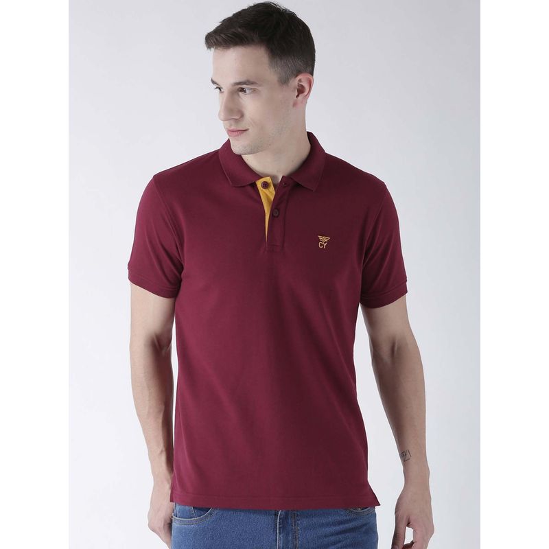 Club York Men Maroon Solid Polo Collar T-Shirt (M)