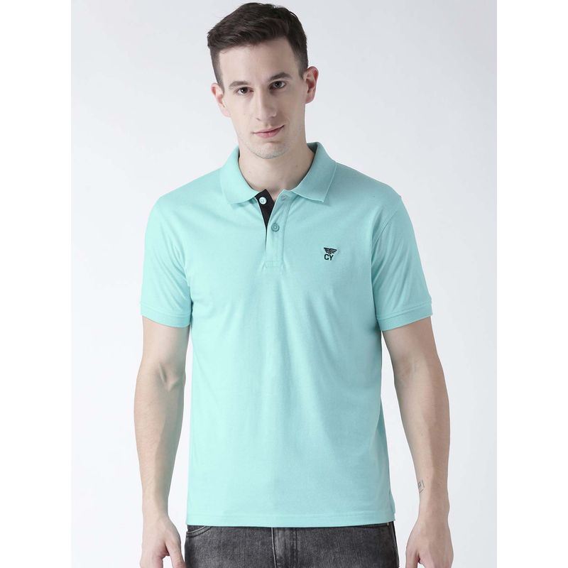 Club York Men Blue Solid Polo Collar T-Shirt (M)