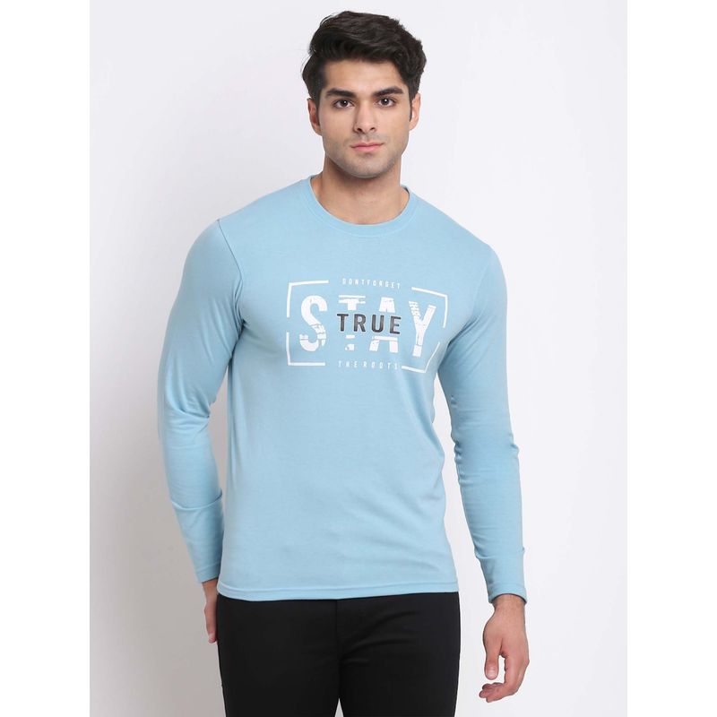 Club York Men Blue Printed Slim Fit Long Sleeve T-Shirt (L)