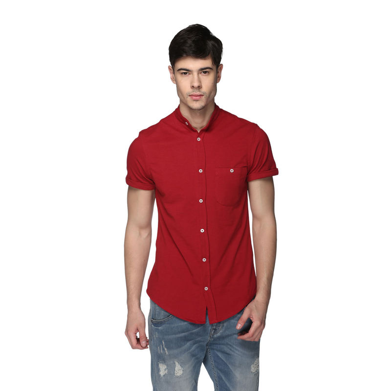 Club York Men Red Regular Fit Solid Casual Shirt (M)