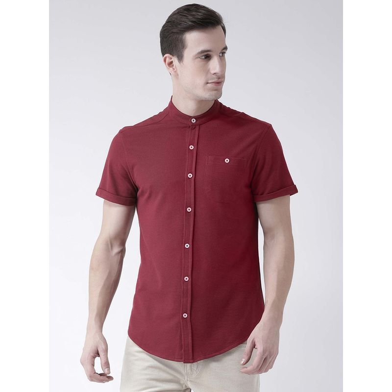 Club York Men Maroon Slim Fit Solid Casual Shirt (S)