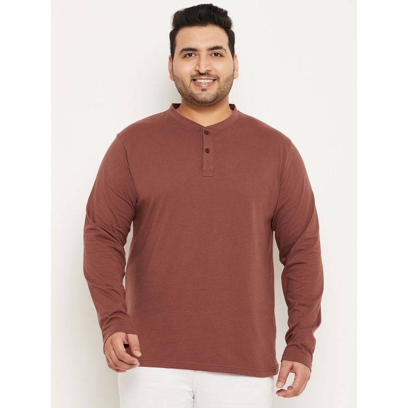 Club York Coffee Brown Solid Plus Size T-Shirt (3XL)