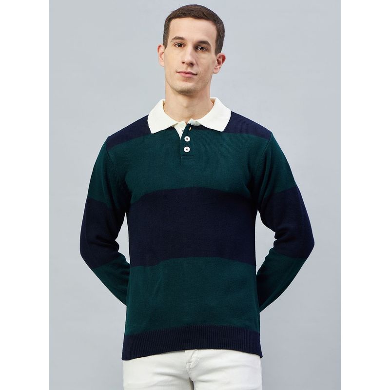 Club York Navy Blue & Teal Polo Neck Sweater (2XL)