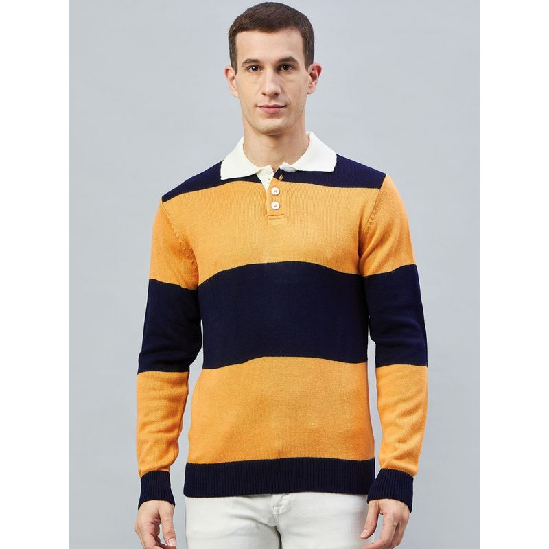 Club York Navy Blue & Mustard Polo Neck Sweater (S)