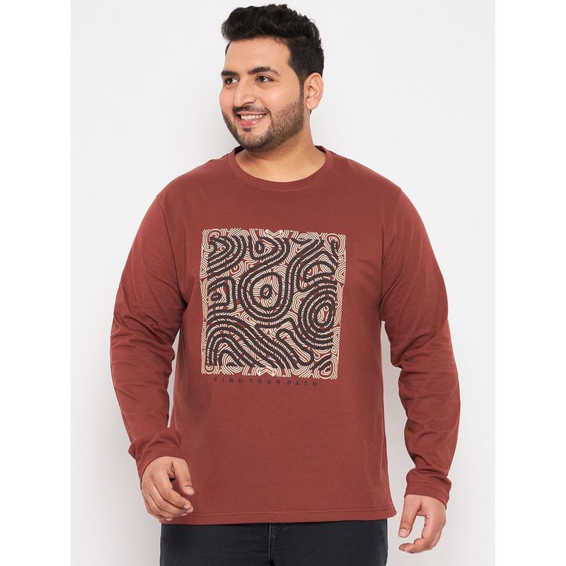 Club York Coffee Brown Printed Plus Size T-Shirt (3XL)