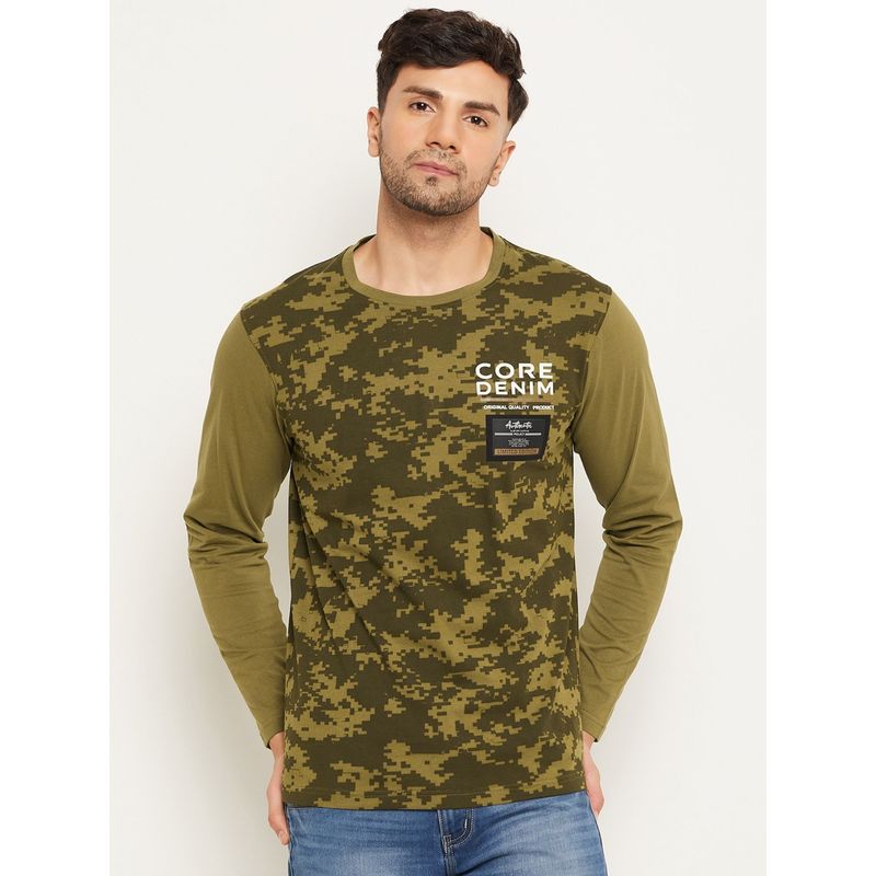 Club York Olive Green Printed T-Shirt (M)