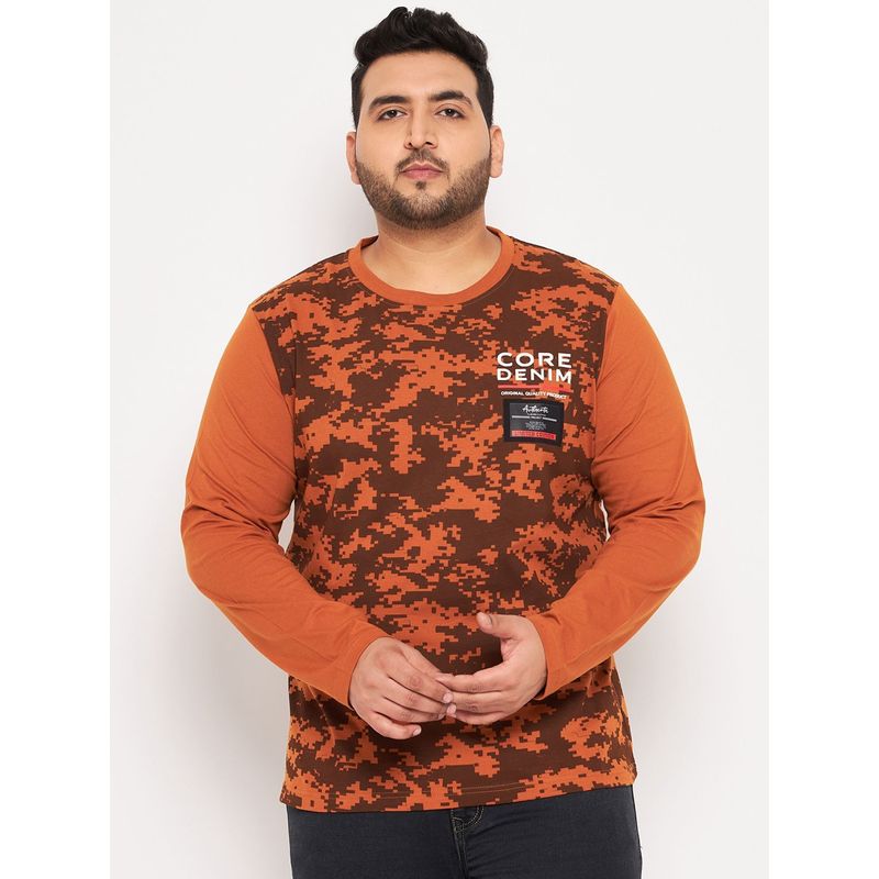 Club York Brown Printed Plus Size T-Shirt (2XL)