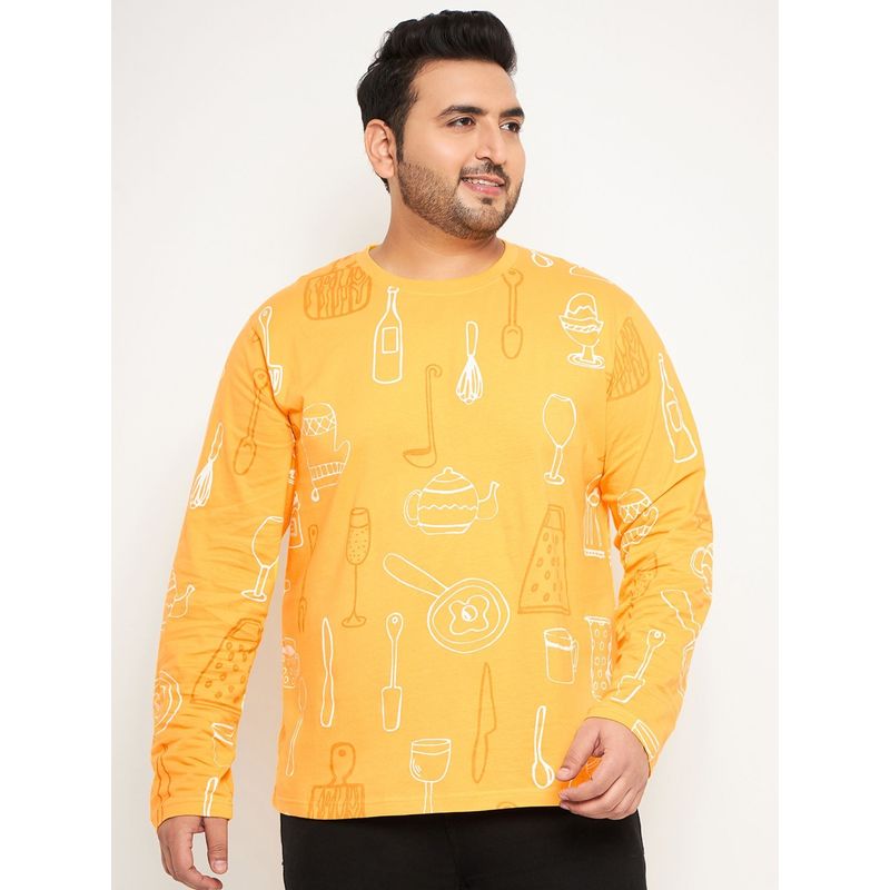 Club York Yellow Printed Plus Size T-Shirt (4XL)