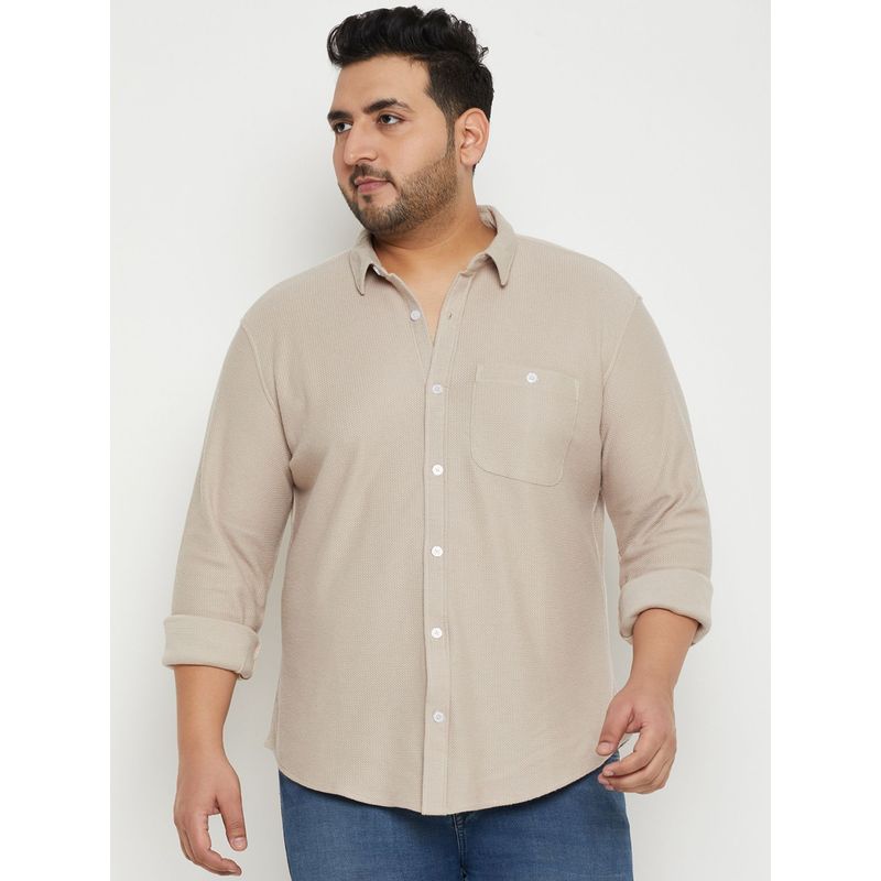Club York Beige Textured Plus Size Shirt (2XL)
