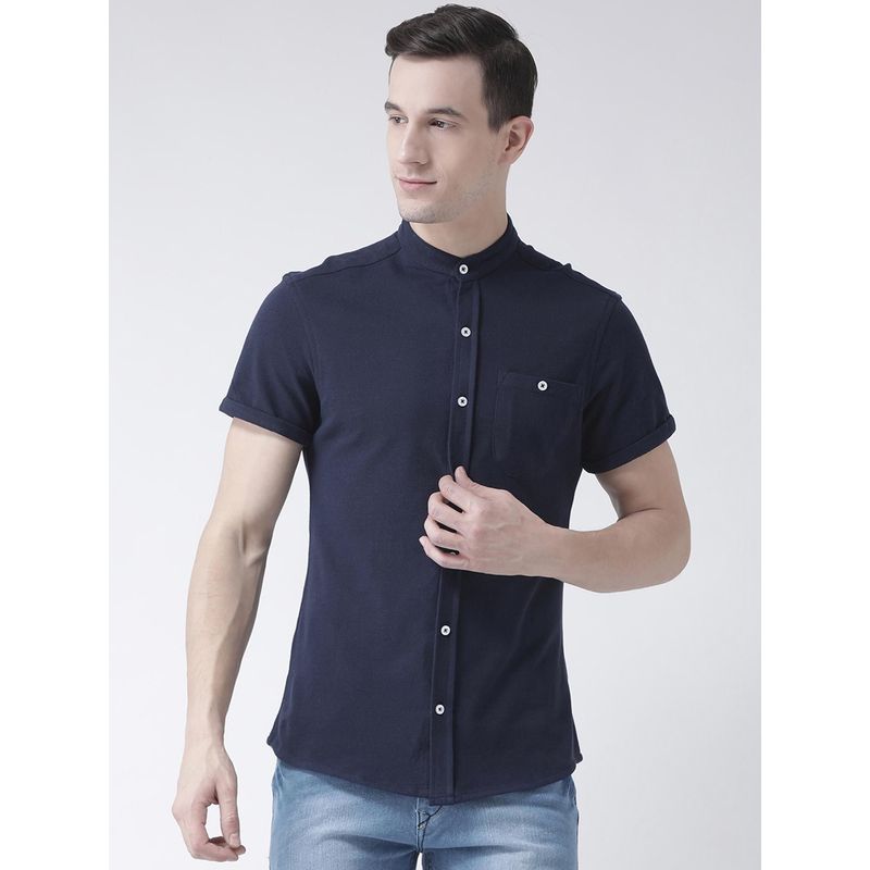 Club York Men's Blue Half Sleeve Solid Shirt (L)