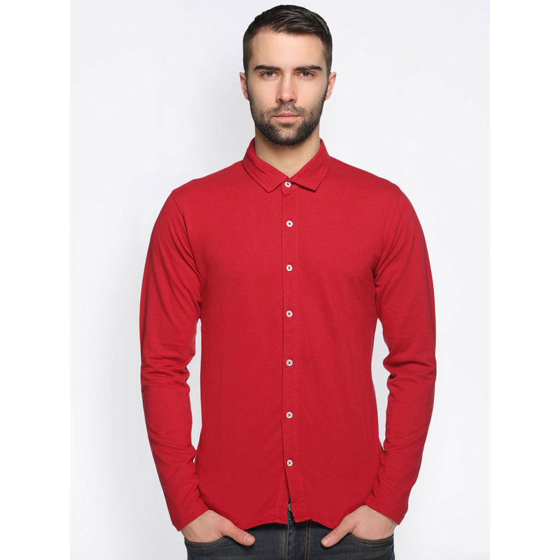 Club York Mens Red Full Sleeve Solid Shirt (S)