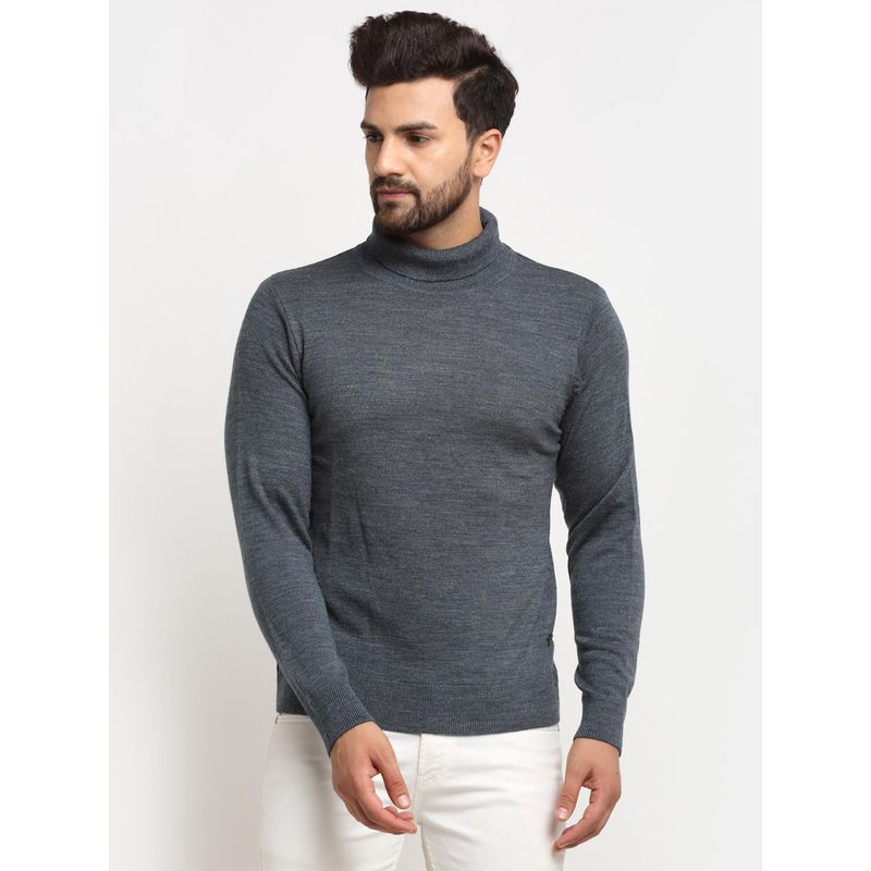 Club York Men's Blue Full Sleeve Solid High Neck Sweater (L)