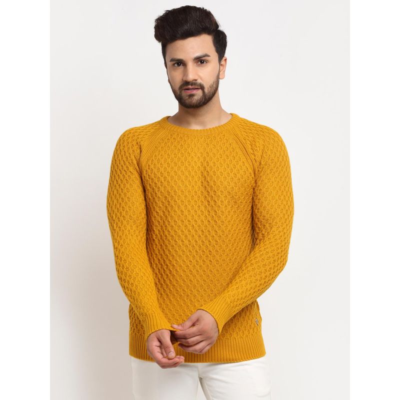 Club York Men's Mustard Full Sleeve Ribbed Round Neck Sweater (M)