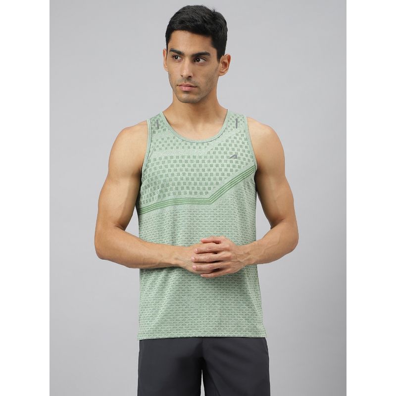 Alcis Men Green Anti Static Slim Fit Distance Running Singlet T-Shirt (L)