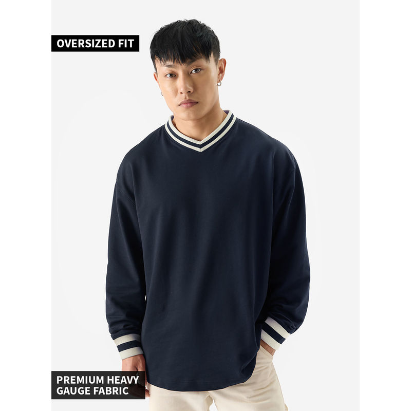 The Souled Store Originals Solids: Navy Men Oversized Full Sleeve T-Shirt (M)