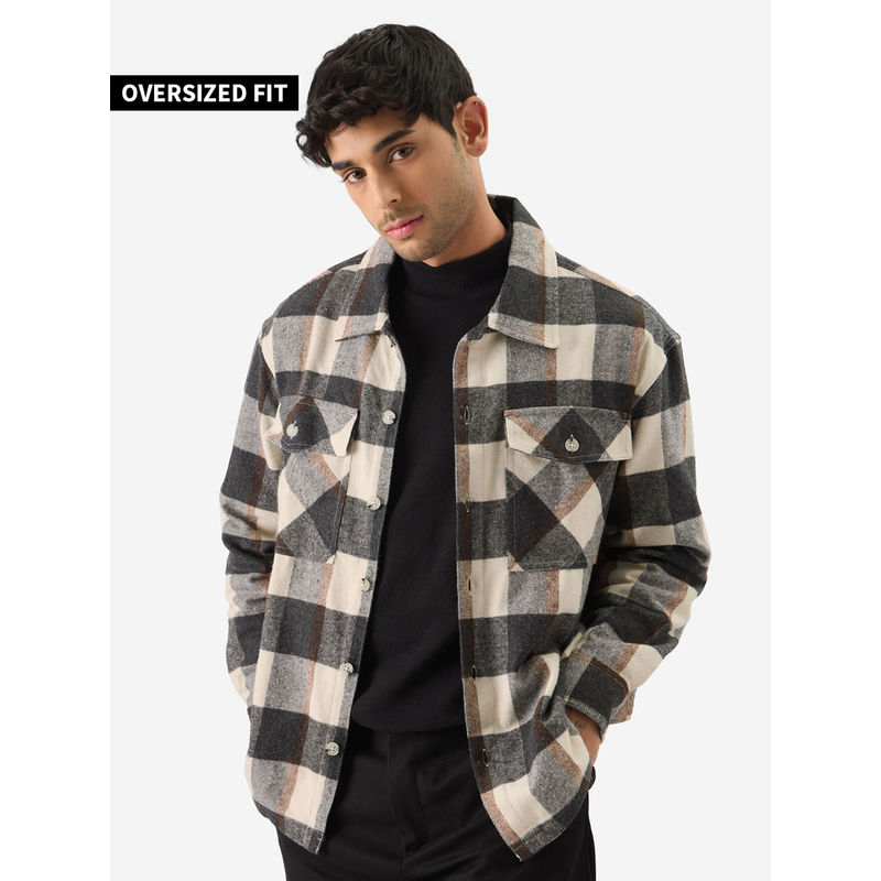 The Souled Store Originals Plaid: Black, Grey And Brown Men Shacket (S)