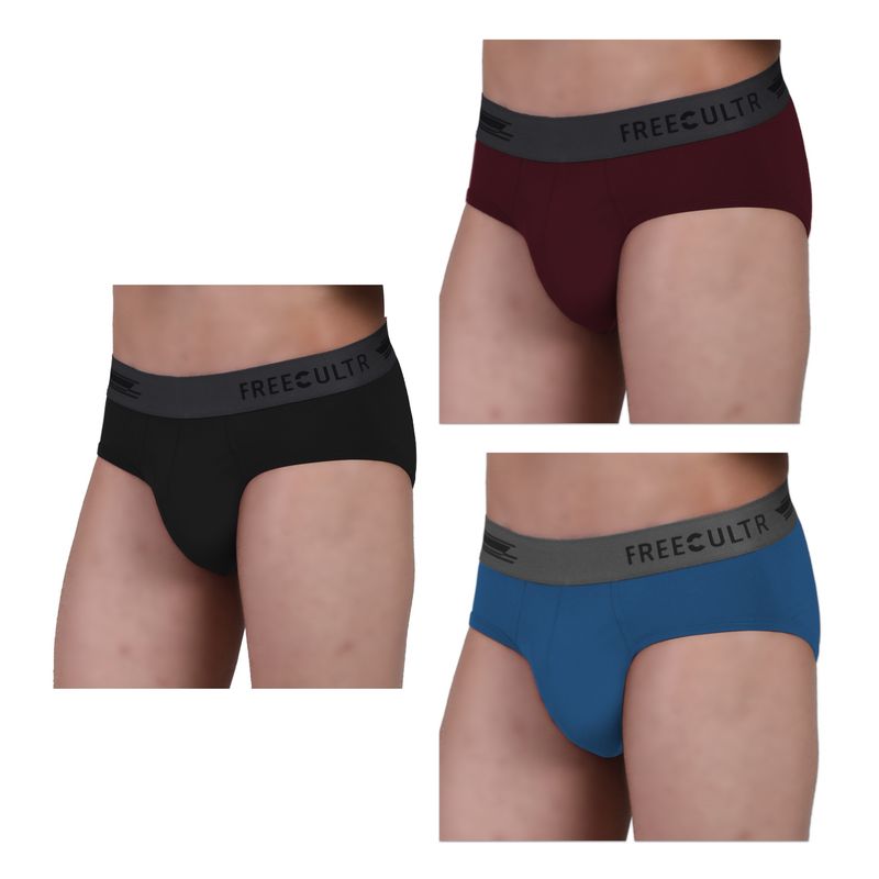 FREECULTR Men's Anti-Microbial Air-Soft Micromodal Underwear Brief, Pack of 3 - Multi-Color (L)