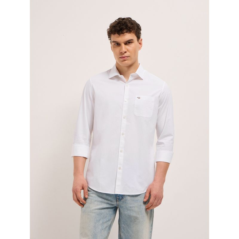 THE BEAR HOUSE Men's White Slim Fit Solid Shirt (L)
