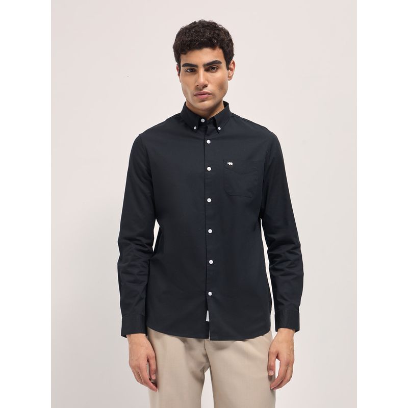 THE BEAR HOUSE Men's Navy Blue Slim Fit Solid Shirt (L)
