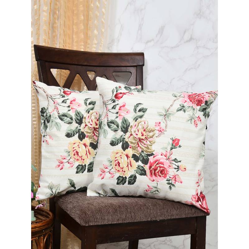 The Home Story Yellow Floral Cotton Cushion Cover (12x12)