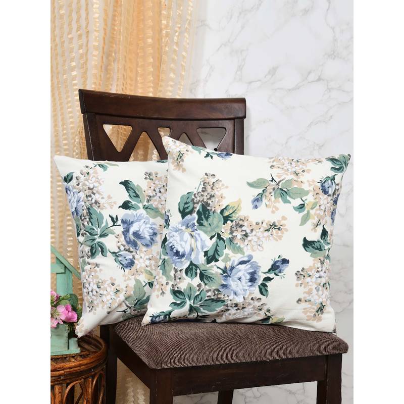 The Home Story Green Floral Cotton Cushion Cover (12x12)