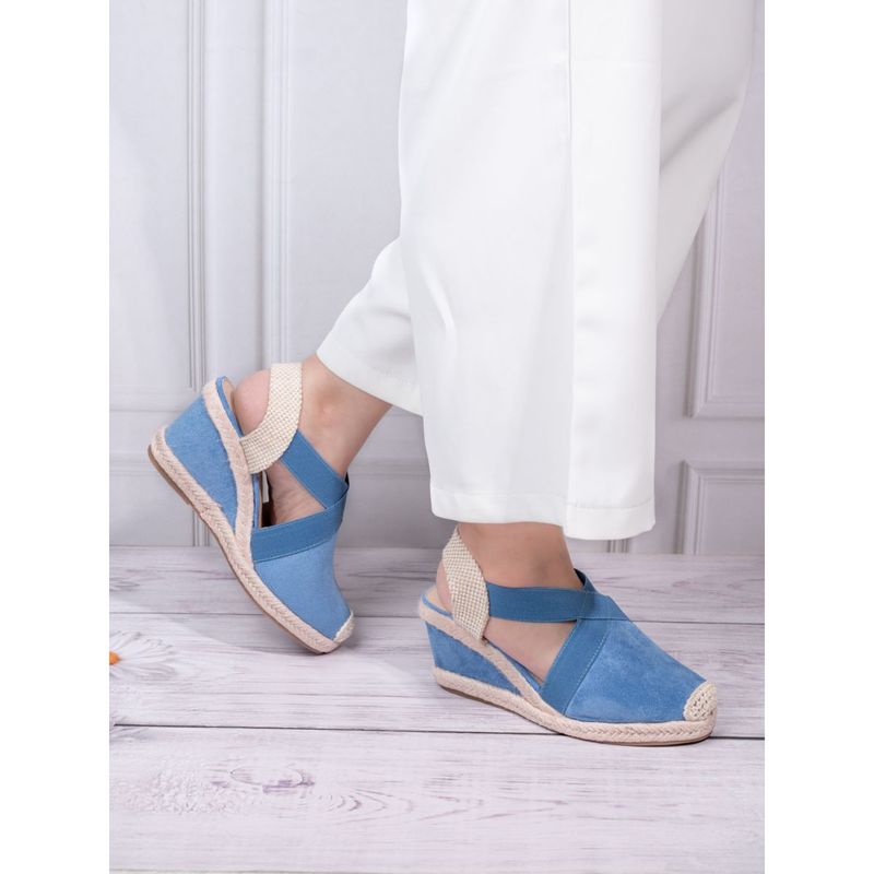 Briskers Blue Wedge Open Toe Wedges Heels (EURO 38)